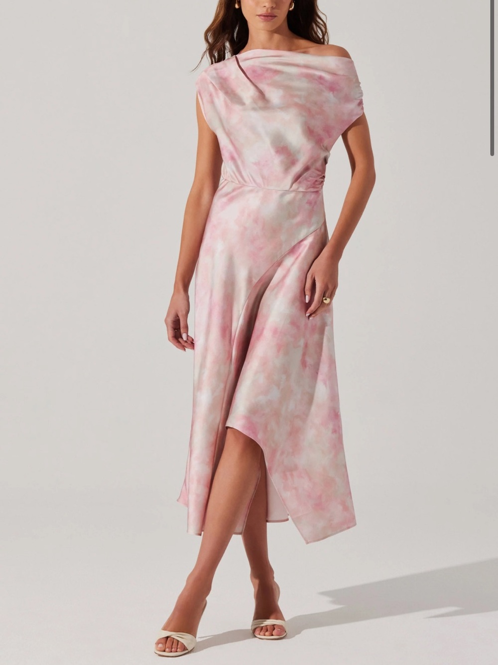 ASTR The Label “Mairyn” Pink Watercolor Satin Midi Dress – NWT
